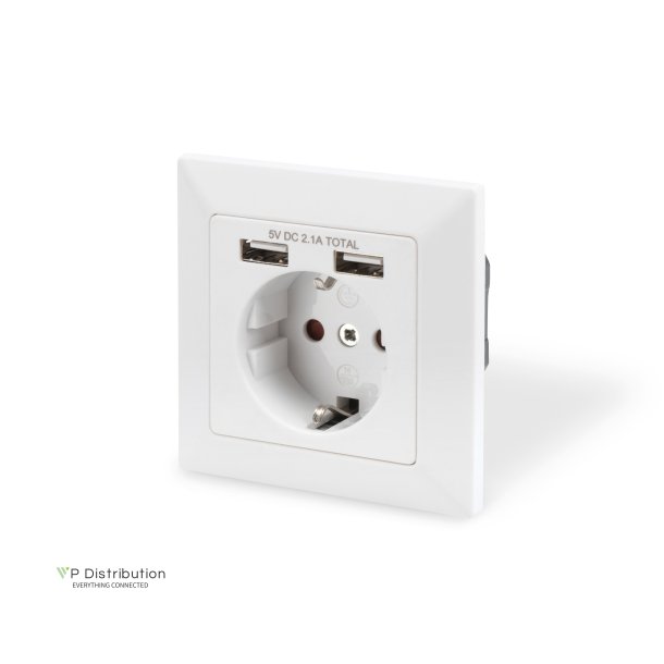 Digitus Safety Wall Outlet, 2x USB, USB output total: 5V 2.1A, Input: AC 250V 50Hz, RAL 9003