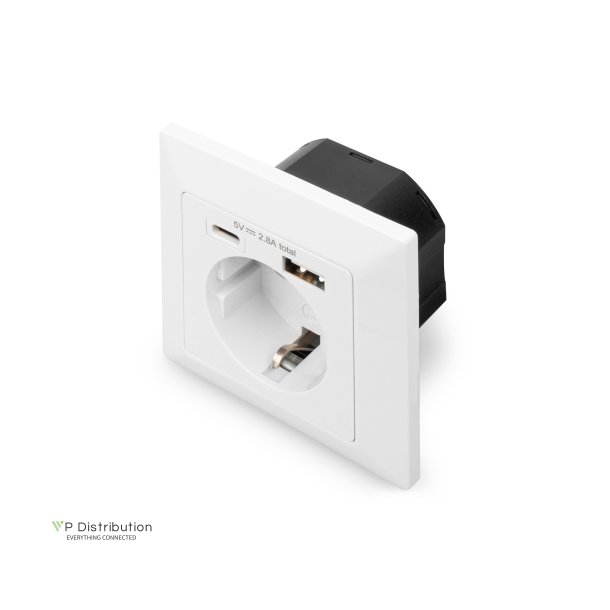 Digitus Wall Outlet 1x Safety Outlet,1x USB,1x Type C 5 V 2.8 A, Input: AC 250V 50Hz, RAL 9003