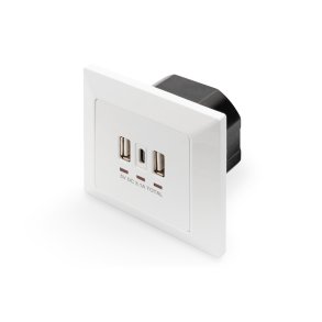 Digitus Wall Outlet, 2x USB 1x USB Type C 5V 3.1A, Input: AC250V 50HZ, RAL 9003