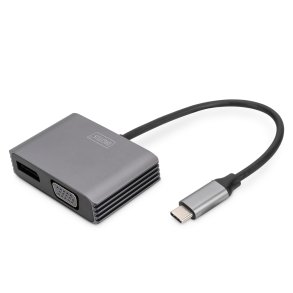 Digitus USB-C - DP + VGA Adapter, 20 cm 4K/30Hz, silver, aluminum housing