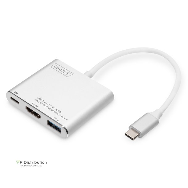 Digitus USB Type-C Multi Adapter, 4K@30Hz HDMI 1 USB C port for PD 100W, 1 USB 3.0 port