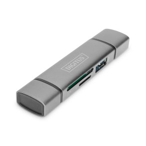 Digitus Combo Card Reader Hub (USB-C+USB 3.0) 1x SD, 1x MicroSD, 1x USB 3.0, grey