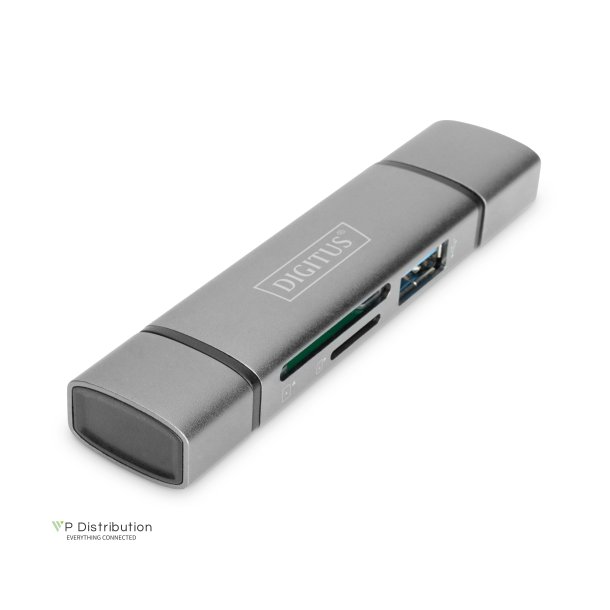 Digitus Combo Card Reader Hub (USB-C+USB 3.0) 1x SD, 1x MicroSD, 1x USB 3.0, grey