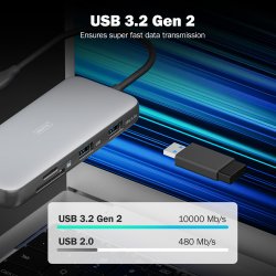 USB-C Docking Station, 7-Port, 1x HDMI 3x USB 3.2 Gen 2, 1x RJ45, 1x SD,1x MicroSD, 1x PD