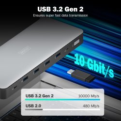 USB-C Docking Station, 13-Port, 3x HDMI, 2x DP 4x USB-A, 1x USB-C, 1x RJ45, 1x DC, 1x Audio