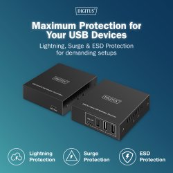 USB Extender, USB 3.2 Gen1, 100m 3x USB-A &amp; 1x USB-C, For use with CAT cable