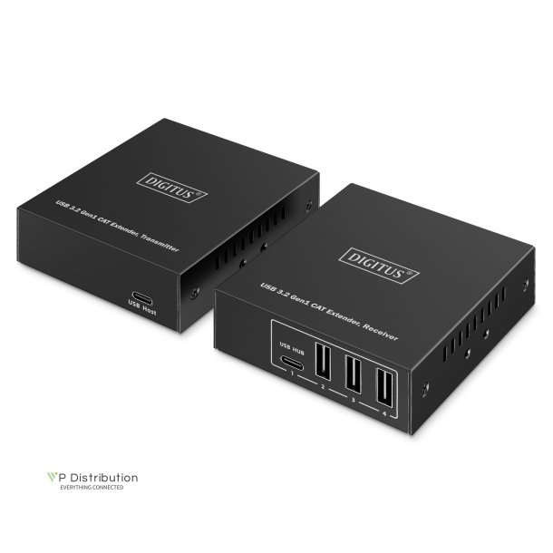 USB Extender, USB 3.2 Gen1, 100m 3x USB-A &amp; 1x USB-C, For use with CAT cable