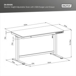 Digitus Electric height-adjustable Desk, 120x60x12cm top 50kg load, USB-charging ports, white