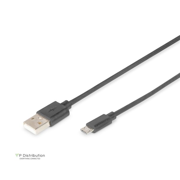 Digitus USB 2.0 connection cable, type  A - micro B M/M, 1.8m, USB 2.0 compatible, bl