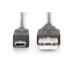 Digitus USB 2.0 connection cable, type  A - mini B (5pin) M/M, 1.0m, USB 2.0 conform, bl