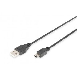 Digitus USB 2.0 connection cable, type  A - mini B (5pin) M/M, 1.0m, USB 2.0 conform, bl