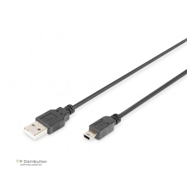 Digitus USB 2.0 connection cable, type  A - mini B (5pin) M/M, 1.0m, USB 2.0 conform, bl