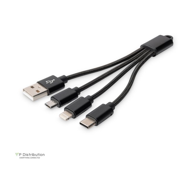 Digitus USB charger cable, 0.15m 3 in 1 cable, nylon braid, black