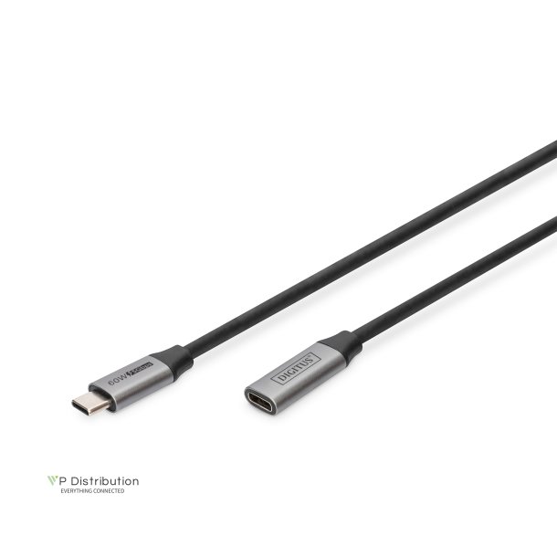 Digitus USB-C/M to USB-C/F PD60W Gen1 USB3.0 Extension Cable 1m 4K@60Hz, bl