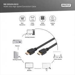 Digitus HDMI Ultra High Speed Connection Cable, Type A M/M, 1.0m, w/Ethernet, Ultra HD, 8K@60Hz, gold, bl