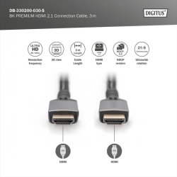 Digitus HDMI Ultra Premium High Speed Connection Cable, A M/M, 3.0m, Alu Housing, UHD, 8K@60Hz, gold, bl