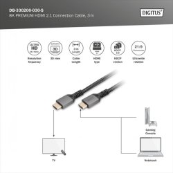 Digitus HDMI Ultra Premium High Speed Connection Cable, A M/M, 3.0m, Alu Housing, UHD, 8K@60Hz, gold, bl