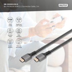 Digitus HDMI Ultra Premium High Speed Connection Cable, A M/M, 3.0m, Alu Housing, UHD, 8K@60Hz, gold, bl