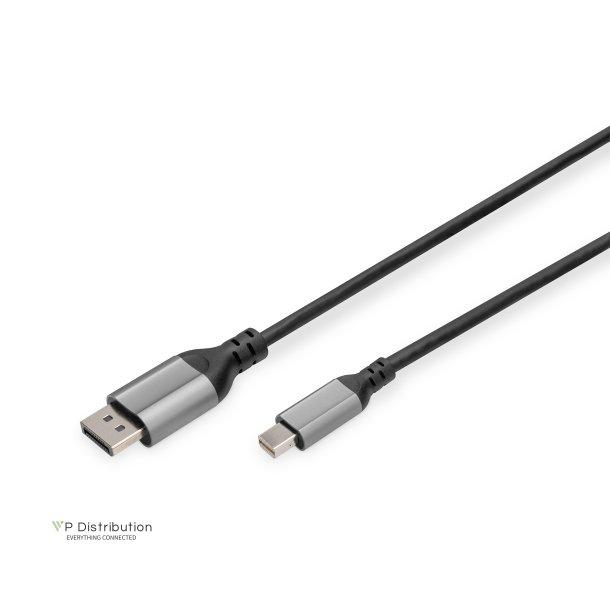 Digitus DisplayPort Connection Cable, Type mini DP - DP M/M, 2.0m, Alu Housing, UHD 8K, DP 1.4, bl