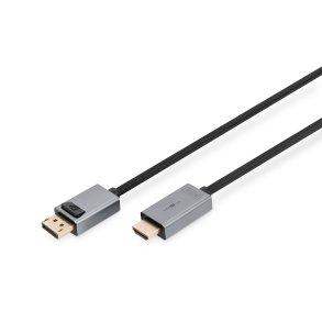 Digitus DisplayPort Adapter Cable, Type DP-HDMI A M/M, 3.0m, w/LED, Alu Housing, 4K@30Hz, gold, bl
