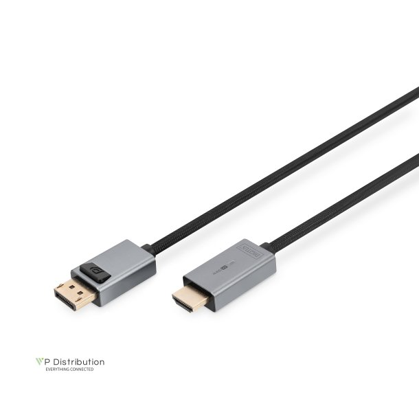 Digitus DisplayPort Adapter Cable, Type DP-HDMI A M/M, 3.0m, w/LED, Alu Housing, 4K@30Hz, gold, bl