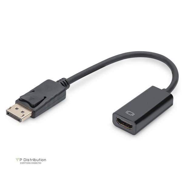 Digitus DisplayPort Adapter Cable, Type DP-HDMI A M/F, 0.15m,w/interlock, Full HD, DP 1.1a, bl