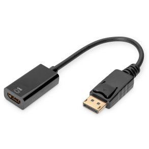 Digitus DisplayPort Adapter Cable, Type DP - HDMI A M/F, 0.2m, w/lock, UHD 4K, HDMI 2.0, act, gold, bl