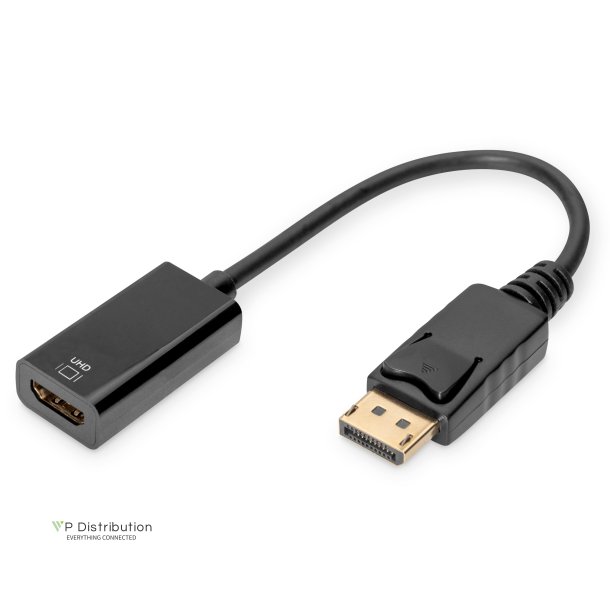 Digitus DisplayPort Adapter Cable, Type DP - HDMI A M/F, 0.2m, w/lock, UHD 4K, HDMI 2.0, act, gold, bl