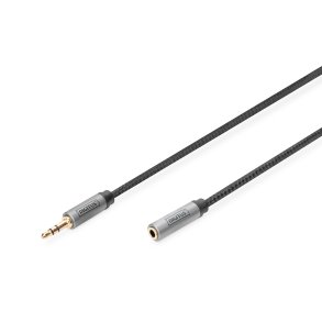 Digitus AUX Audio Cable  Stereo 3.5mm Male to Female Aluminum Housing ,Gold plated, NYLON Jacket, 1m