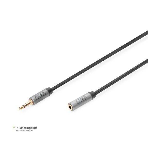 Digitus AUX Audio Cable  Stereo 3.5mm Male to Female Aluminum Housing ,Gold plated, NYLON Jacket, 3m