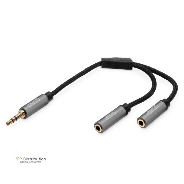 Digitus Stereo 3.5mm AUX AUDIO Splitter Y, M to 2*F Aluminum Housing ,Gold plated, NYLON Jacket 0,2m