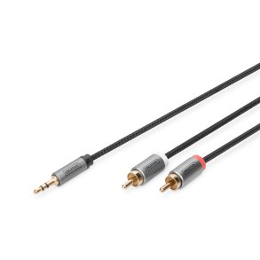 Digitus Stereo 3.5mm to 2RCA  Splitter Y, M to M Aluminum Housing ,Gold plated,NYLON Jacket, 1m