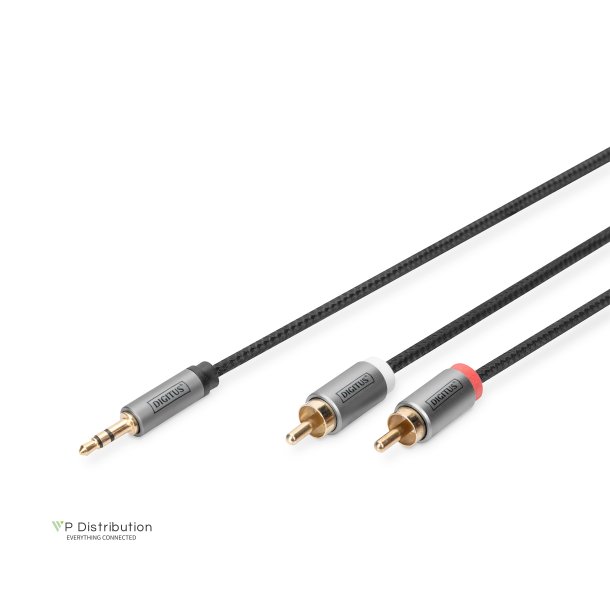 Digitus Stereo 3.5mm to 2RCA  Splitter Y, M to M Aluminum Housing ,Gold plated,NYLON Jacket, 1m
