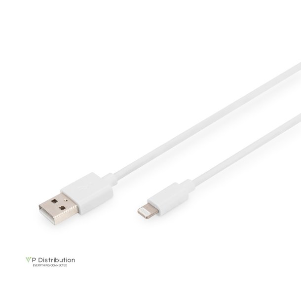 Digitus Charger/data cable, Lightning - USB A M/M, 1.0m, iP5/6/7, High Speed, MFI, wh
