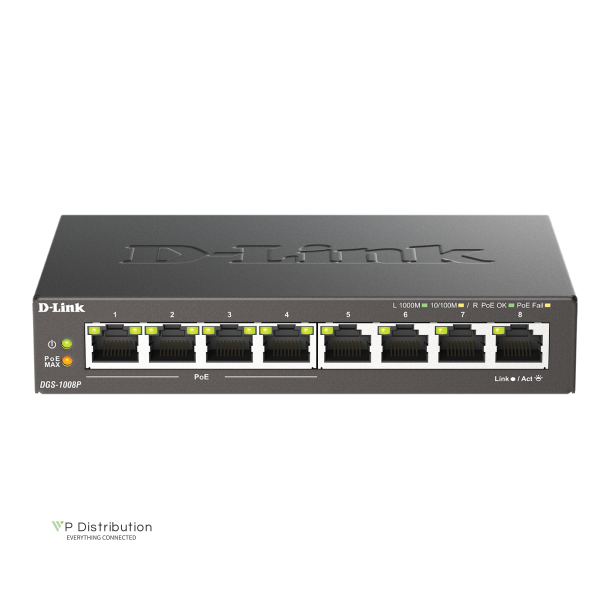 D-Link DGS-1008P 8-Port Gigabit PoE+ Unmanaged Desktop Switch