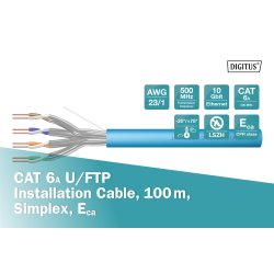 CAT 6A U-FTP installation cable, 500 MHz B2ca (EN 50575), AWG 23/1, 100 m paper box,
