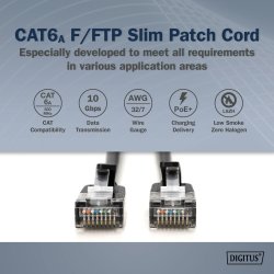 CAT 6A F-FTP Slim Patch cord, Cu, LSZH AWG 32/7, length 0.3m, Black