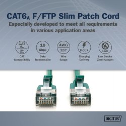 CAT 6A F-FTP Slim Patch cord, Cu, LSZH AWG 32/7, length 0.5m, Green