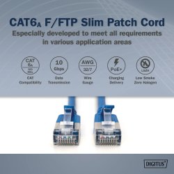 CAT 6A F-FTP Slim Patch cord, Cu, LSZH AWG 32/7, length 1m, Blue