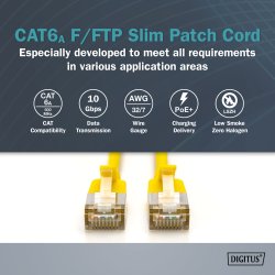 CAT 6A F-FTP Slim Patch cord, Cu, LSZH AWG 32/7, length 1.5m, Yellow