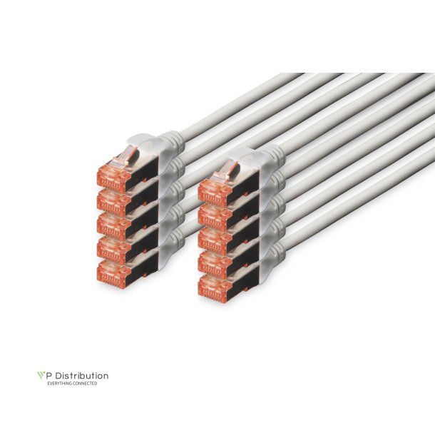 CAT 6 S-FTP patch cord, Cu, LSZH AWG 27/7, length 1 m, 10 pieces, color grey