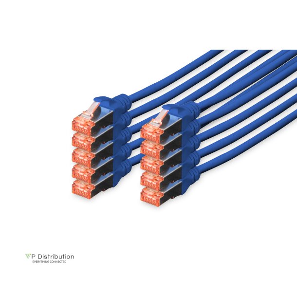 CAT 6 S-FTP patch cord, Cu, LSZH AWG 27/7, length 5 m, 10 pieces, color blue