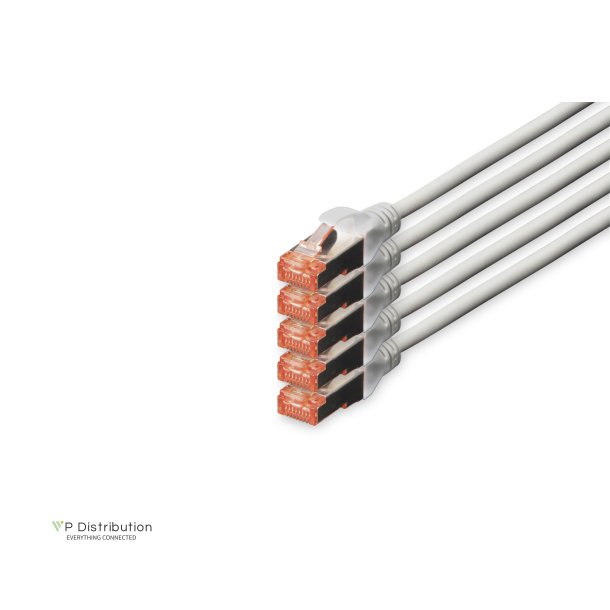 CAT 6 S-FTP patch cord,  Cu, LSZH AWG 27/7, length 7 m, 5 pieces, color grey