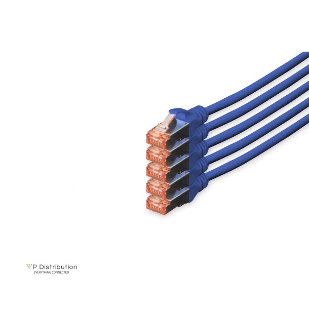 CAT 6 S-FTP patch cord, Cu, LSZH AWG 27/7, length 10 m, 5 pieces, color blue