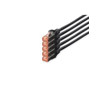 CAT 6 S-FTP patch cord, Cu, LSZH AWG 27/7, length 10 m, 5 pieces, color black