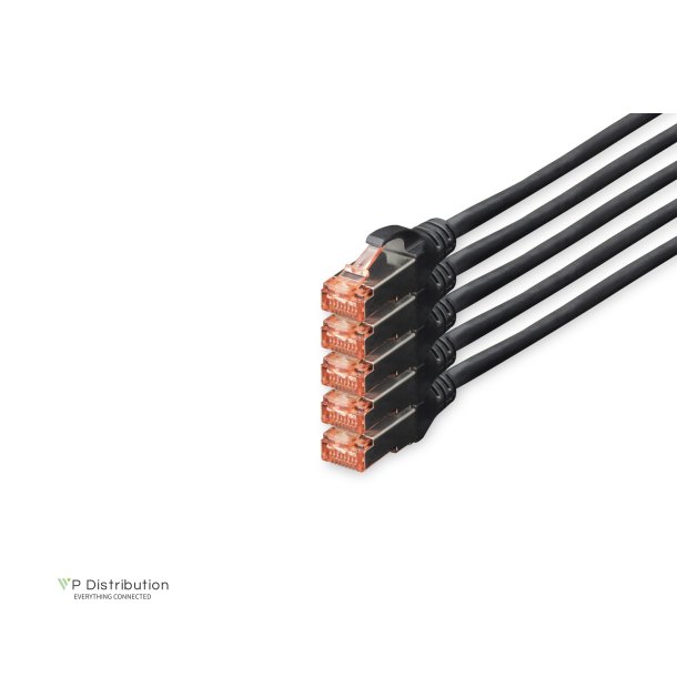 CAT 6 S-FTP patch cord, Cu, LSZH AWG 27/7, length 10 m, 5 pieces, color black