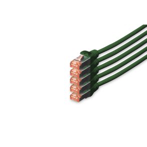 CAT 6 S-FTP patch cord, Cu, LSZH AWG 27/7, length 10 m, 5 pieces, color green