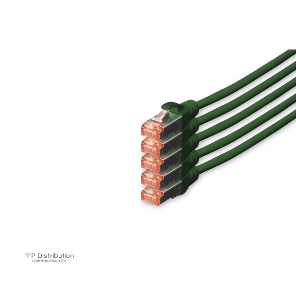 CAT 6 S-FTP patch cord, Cu, LSZH AWG 27/7, length 10 m, 5 pieces, color green