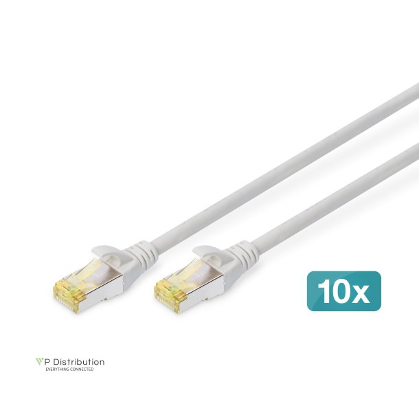 CAT 6A S-FTP patch cord, Cu, LSZH AWG 26/7, length 0.25 m, 10 pieces, color grey