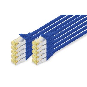 CAT 6A S-FTP patch cord, Cu, LSZH AWG 26/7, length 1 m, 10 pieces, color blue